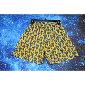 Bravest Studio Shorts Mens Medium Blue Yellow Mesh Lined Allover Dior Athletic